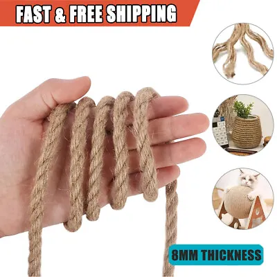 £2.79 • Buy 8mm Natural Jute Hessian Rope Cord Braided Twisted Boating Sash Garden Decking