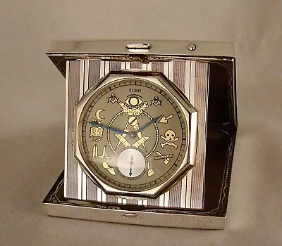 101 Years Old Elgin Masonic Dial Sterling Silver Desk Case Pocket Watch • $675