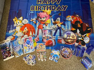 $12.99 • Buy Sonic Birthday Party Supplies Decor Backdrop Balloons Cake Decor Tableware Huge!