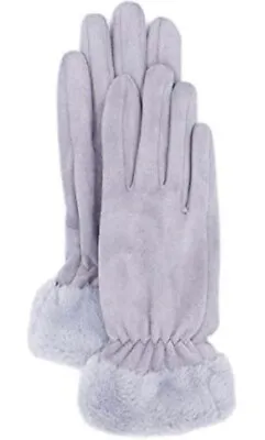 (F20)Faux Suede Gloves With Faux Rex Rabbit Fur Cuff  Warm Women's Fashion Small • $12.50