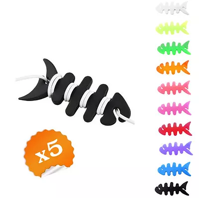 25 X Thin Rubber Fish Bone Cable Wire Cord Organiser Tidy Earphone Headphone  • £5.49