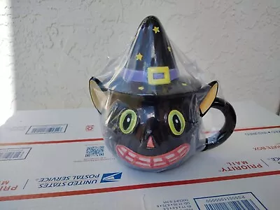 Vintage Tea Pot Kettle Black Kitty Cat With Witch Hat New In Wrap 7  Tall Neat • $20