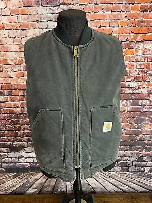 Vintage Carhartt Vest Mens Large V01 BLK Black Duck Canvas Quilted Full Zip 90s • $40