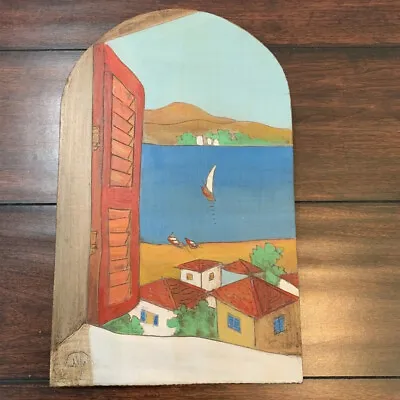 Painting On Wood Mediterranean Window Greek Artist Anna Papastavrou  Simple Life • $29.11