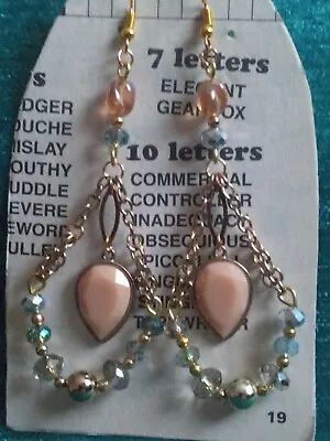  Apricot Drops  Apricot Cabouchon Grey Crystal And Gold Chandelier Drop Earrings • £2.50