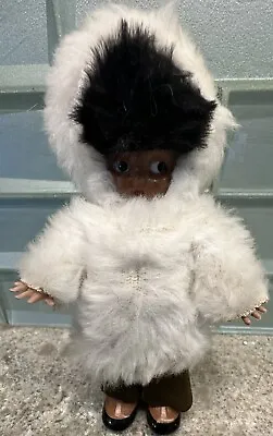 Vtg Rare Hard Plastic Celluloid Eskimo Rattle Child Doll 6” Fur Leather • $12