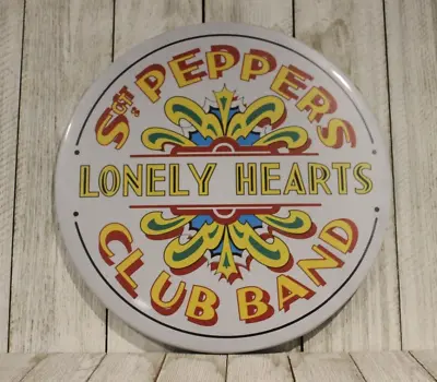 The Beatles Tin Sign Metal Sgt. Peppers Bass Drum Drumhead Style Sargent Sgt • $12.95