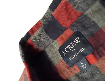 J.Crew Men's Flannel Shirt Size Large Check Navy Blue Gray Red Soft Cotton AF866 • $9.99