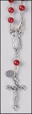 Divine Mercy 7MM Red Glass Bead One Decade Auto Hanging Rearview Mirror Rosary • $9.99