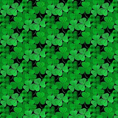 St Patrick's Day Fabric | Luck Green Packed Clover Black | Freckle + Lollie YARD • $10.98