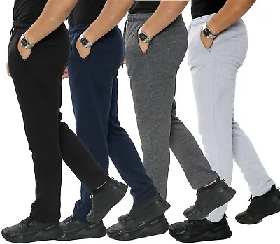 Mens Fleece Joggers Open Hem Bottoms Plain Zip Pocket Track Pants Trousers S-5XL • £9.99