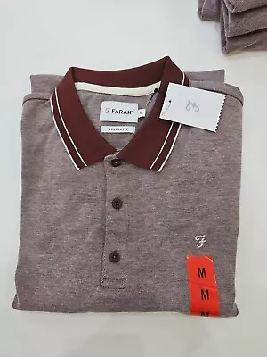 Farah Mens POLO SHIRT Short Sleeve Polo Shirt Top Burgundy Size Medium • £11.50