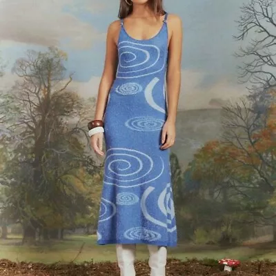 House Of Sunny Womens US 6 Galaxy Hockney Dress Blue Soft Sweater Maxi • £53.08
