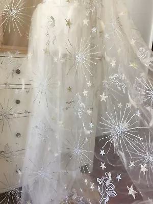 Star Floral Bridal Gown Lace Material Embroidered Costume Dress DIY Fabric 1 Y • £8.95