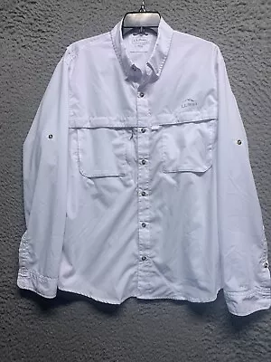 LL Bean Mens Shirt Tropic Wear UPF 50 White Dual Pocket Travel Fishing Large • $17.89