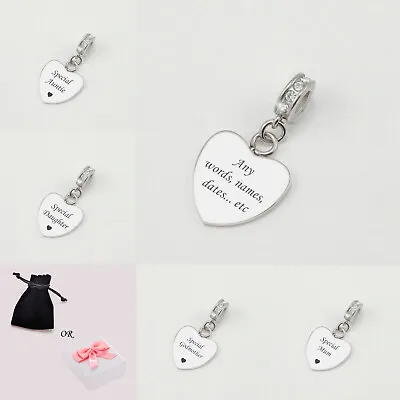 Engraved Heart Charm With Personalised Engraving For Mummy Sister Nanna Etc • $44.68