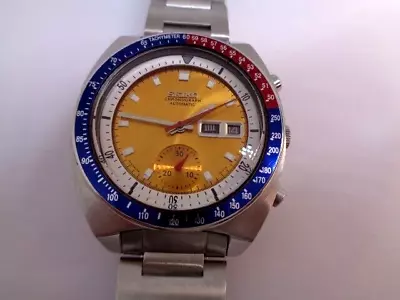 Seiko Chronograph Mens Watch Day & Date Gold Dial Pepsi 6139-6002 Sn. 564334 • $78