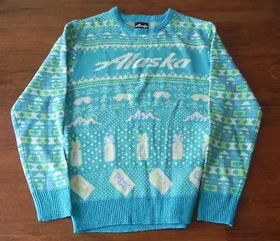Alaska Airlines Ugly Christmas Sweater Unisex L Winter Holiday Light Blue • $38.50