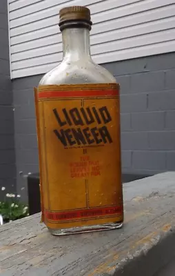 Vintage Liquid Veneer Polish Bottle W/ Original Paper Label • $18.95