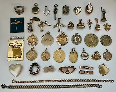 Vintage Gold Fill Charms Bracelets LOCKETS Liberty Heart Gibson Girl Medallion • $39.95