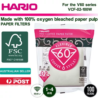 HARIO V60 VCF-02-100W Coffee Paper Filter 02 W 100 Sheets Dripper 02 1-4Cups FSC • $19.80