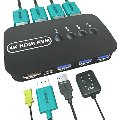 Kvm Switch HDMI 4 Port 4K@30Hz Usb Switcher4 PC Share 1 MonitorMousekeyboard • $24.99
