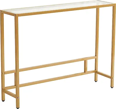 Small Modern Console Table For Entryway Tempered Glass With Golden Met • $55.99