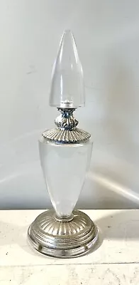 Unique Vintage Glass Shelf Piece Decoration 15” H Clear Silver Painted Base • $38