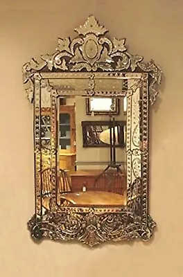 Horchow Venetian Accent Vanity Frameless Mirror Flowers Arched Crown Etched • $1599
