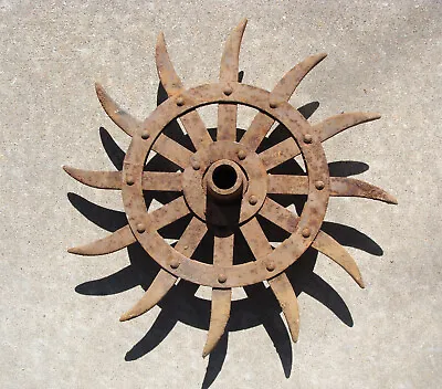 1930's Steampunk Cast Iron Rotary Tiller Garden Art Wall Decor 16   Spiked Wheel • $35