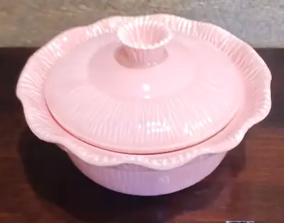 VTG Miramar Pink Pottery Bowl Dish W Lid #602 CA Ripple Edge 1956 • $26.99