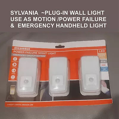 Sylvania Power Failure LED Night Light Emergency Backup Motion Activated 3 Pack • $12