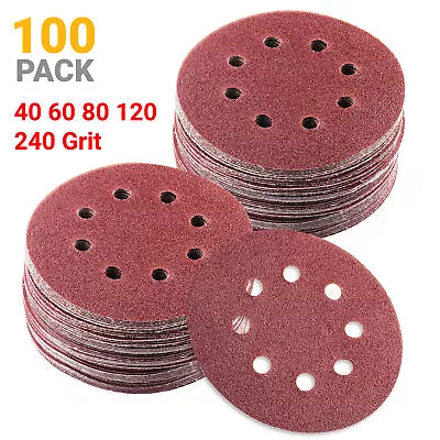 125mm - 5  8 Hole Sanding Discs 40 60 80 120 240 320 Grit Orbital Sander Pad UK • £14.79