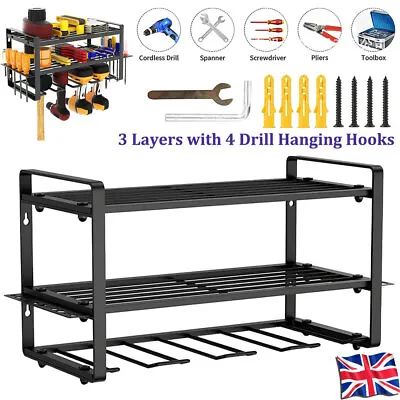 3 Layer Power Tool Organizer Electric Drill Storage Rack Wall Mount Garage Tool • £20.29