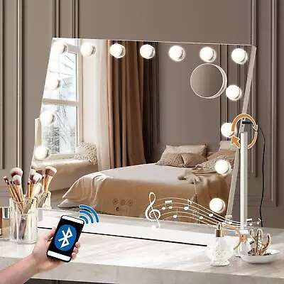 Oikiture LED Makeup Mirror Bluetooth Rotation Hollywood Vanity Mirrors 62x50cm • $139.90