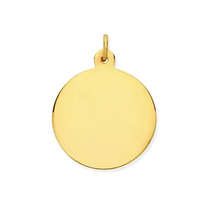 Mens 9ct Gold 18mm Plain Engravable Round Disc Dog Tag Pendant • £319.02