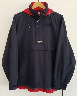 Ralph Lauren Chaps Hooded Windbreaker Jacket Men's Size Medium Navy Blue Russia • $29