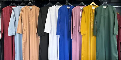 Omani  Jubba Emirati Thobe Cotton Zip Collarless Plain Thobe For Ramadan • £26.99