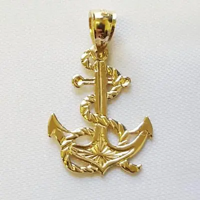 14k Yellow Gold ANCHOR With ROPE Pendant / Charm Made In USA  • $79.99