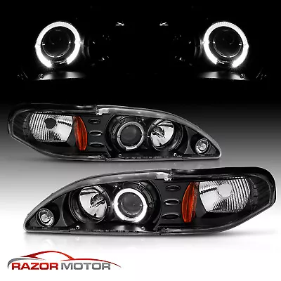 94-98 Ford Mustang Angel Eye Halo Ring Projector Black Headlights LH+RH Lamps 97 • $135.92