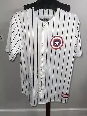 Vintage MARVEL CAPTAIN AMERICA Baseball Jersey S White Pinstripe #41 • $18.78