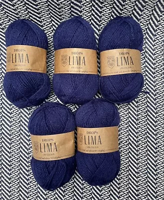 DROPS Lima Wool Yarn Merino Alpaca DK Double Knitting 5 X 50g Navy Blue • £5.50