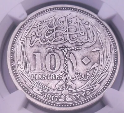 AH 1335 /1917  Egypt 10 Piastre  NGC AU Details  Nice Silver Coin     #  1502 • $50