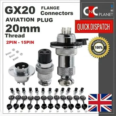 GX20 Aviation Plug 2 3 4 5 6 7 8 9 10 14 15 Pin 20mm Metal Panel Cable Connector • £7.49