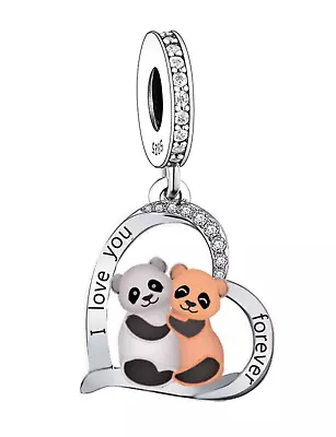 CLOSING DOWN SALE New Sterling Silver Panda's - I Love You Forever Dangle Charm • £14.99