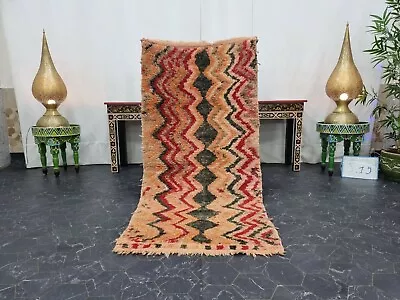 Moroccan Handmade Vintage Rug 2'5''x5'4'' Geometric Faded Orange Red  Carpet  • $228