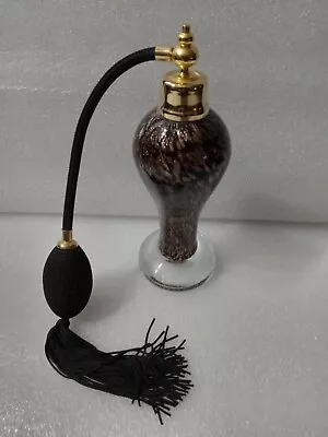 VINTAGE MURANO STYLE GLASS PERFUME ATOMIZER BOTTLE WITH TASSLE Black Brown • $20