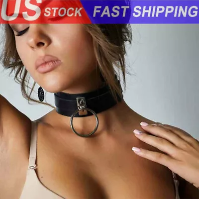 PU Leather Harness O-ring Choker Collar Fetish Neck Belt Slave Circle Ring US • $10.32