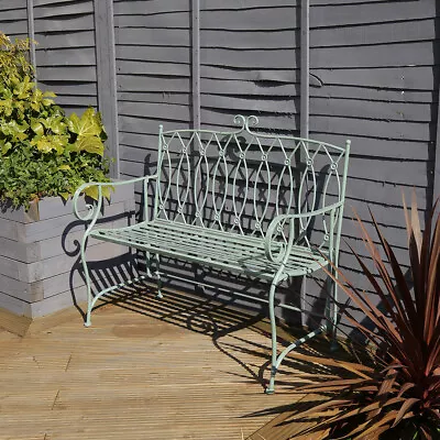 Charles Bentley Decorative Wrought Iron Outdoor Rustic Bench - Sage Green • £99.99