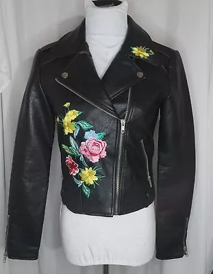 Romeo & Juliet Couture Faux Leather Jacket Size M Embroidered Detail 80's Moto • $39